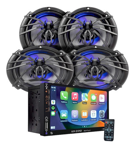 Kit Autoestereo Pantalla Carplay Bt +bocinas 6x9 Y 6.5 C/luz