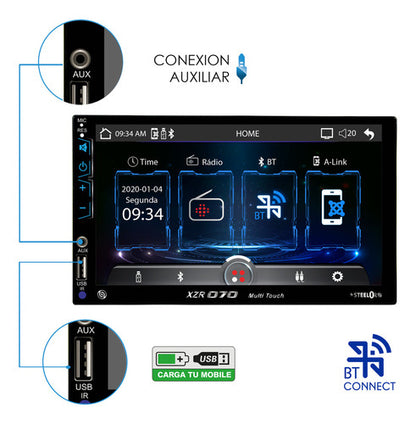 Kit Autoestereo Pantalla Carplay Bt +bocinas 6x9 Y 6.5 C/luz