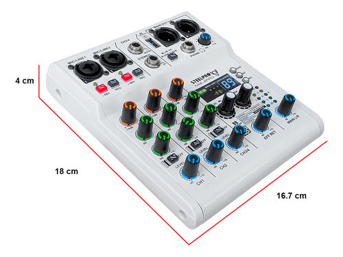Mezcladora 4 Canales Dsp 99 Efectos Pro Bluetooth /usb Analogica Color Blanco Voz De Diablo Y Voz De Ardilla Steelpro