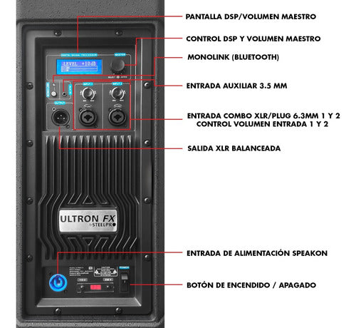 Bafle Profesional Steelpro Bi-amplificado 15 Bluetooth/dsp