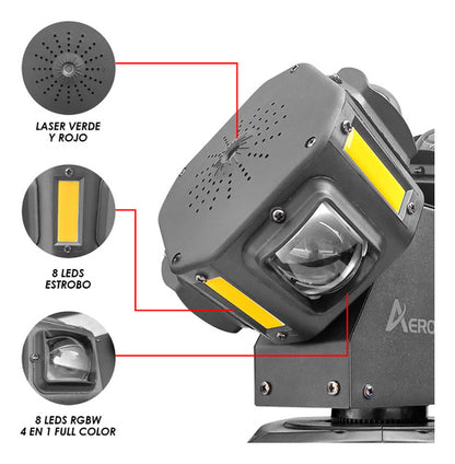 Beam Móviles Rgbw/ Estrobo+laser Con Maleta Steelpro