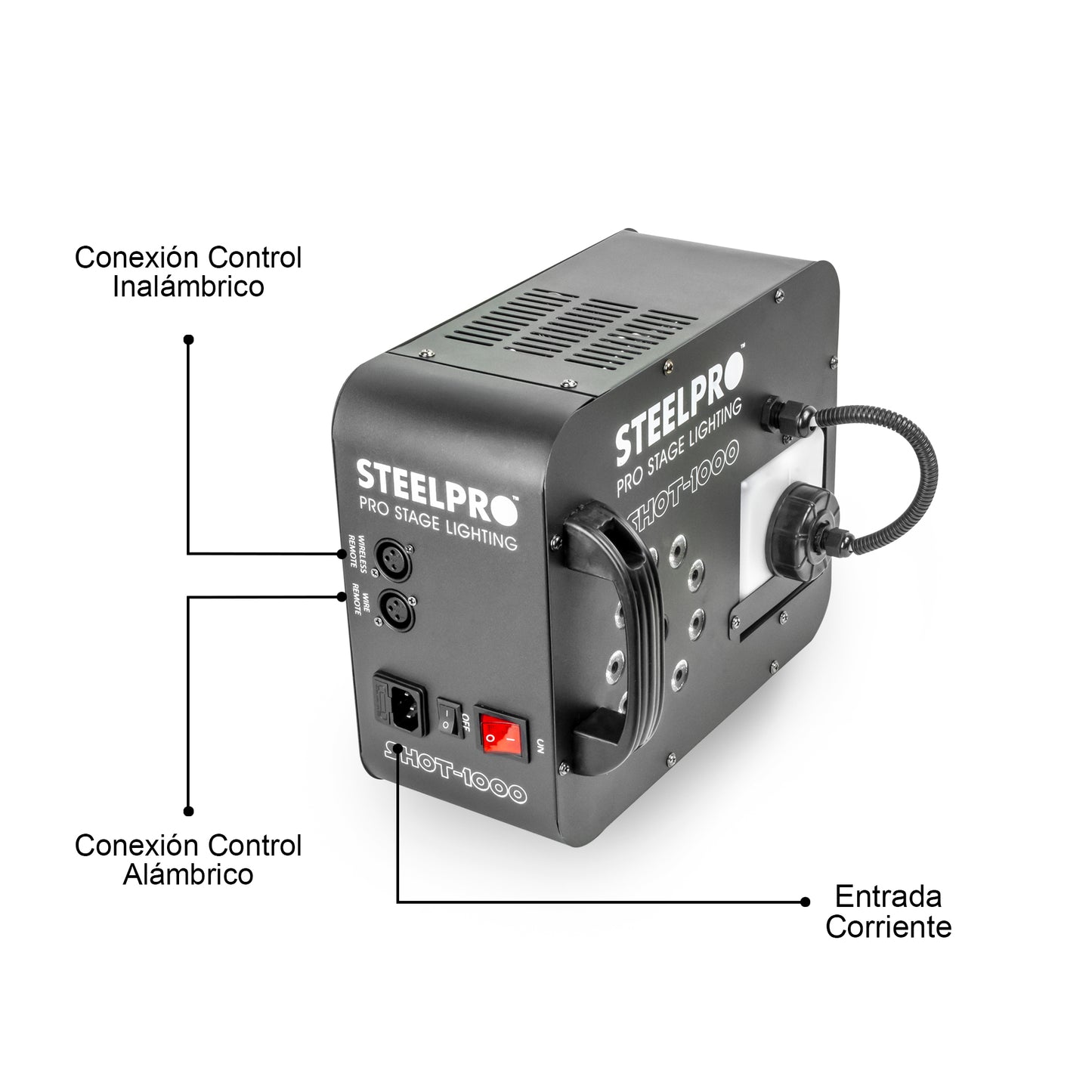 Maquina De Humo Steelpro Shot-1000 1000w 9 Led Rgb Automática 110v Negro