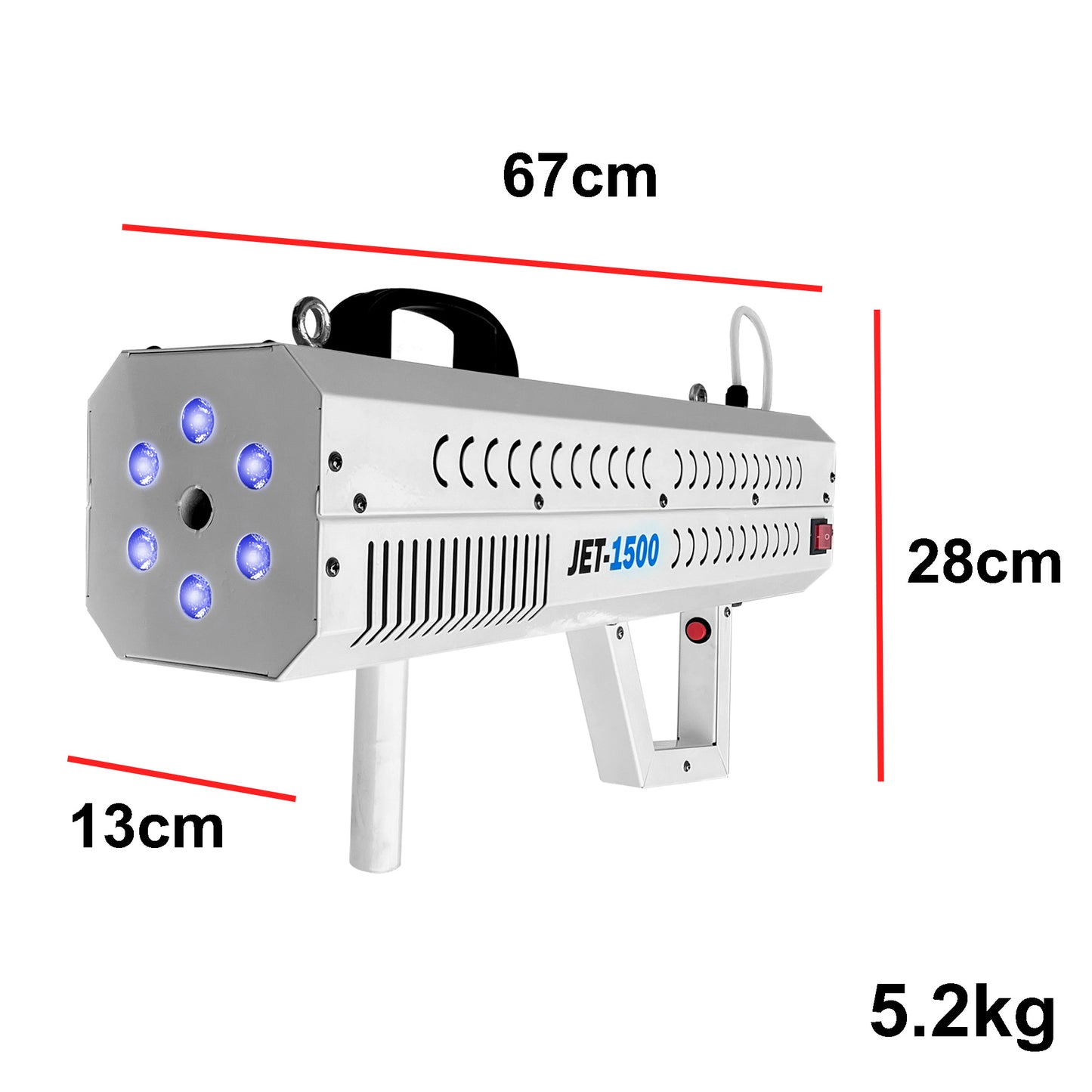 JET-500 Máquina Profesional De Humo Tipo Pistola Efecto Jet Fog 1500w Con Leds Steelpro