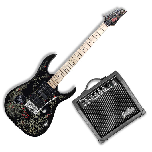 070-SK Kit Guitarra Eléctrica Flowers Con Amplificador 20W y Accesorios Para Diestros Jethro By Steelpro