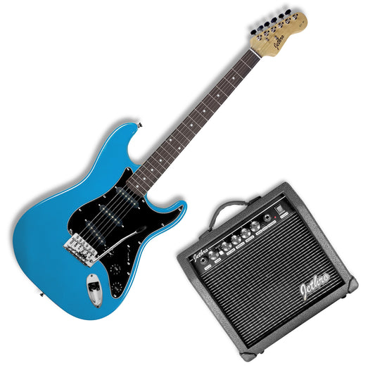 031-SK Kit Guitarra Eléctrica Daphne Blue Con Amplificador 20W y Accesorios Para Diestros Jethro By Steelpro