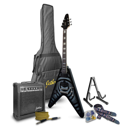 071-SK Kit Guitarra Eléctrica Psycho Burst Con Amplificador 20W y Accesorios Para Diestros Jethro By Steelpro
