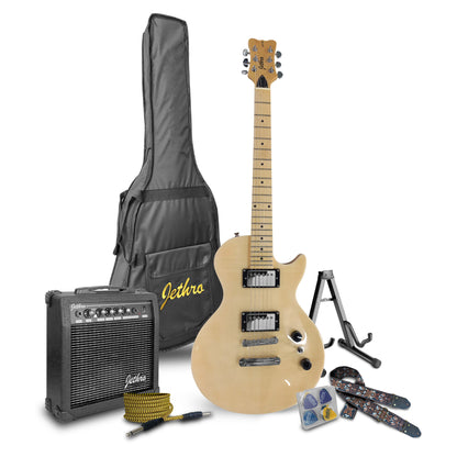 035-SK Kit Guitarra Eléctrica Natural Flamed Con Amplificador 20W y Accesorios Para Diestros Jethro By Steelpro