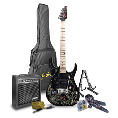070-SK Kit Guitarra Eléctrica Flowers Con Amplificador 20W y Accesorios Para Diestros Jethro By Steelpro