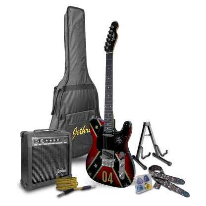 072-SK Kit Guitarra Eléctrica Confederate Flag Con Amplificador 20W y Accesorios Para Diestros Jethro By Steelpro