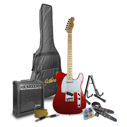 029-SK Kit Guitarra Eléctrica Candy Apple Red Con Amplificador 20W y Accesorios Para Diestros Jethro By Steelpro