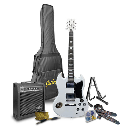 051-SK Kit Guitarra Eléctrica White Con Amplificador 20W y Accesorios Para Diestros Jethro By Steelpro
