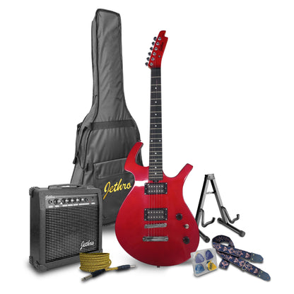 036-SK Kit Guitarra Eléctrica Candy Apple Red Con Amplificador 20W y Accesorios Para Diestros Jethro By Steelpro