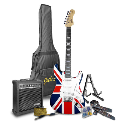 022-SK Kit Guitarra Eléctrica Union Jack Con Amplificador 20W y Accesorios Para Diestros Jethro By Steelpro
