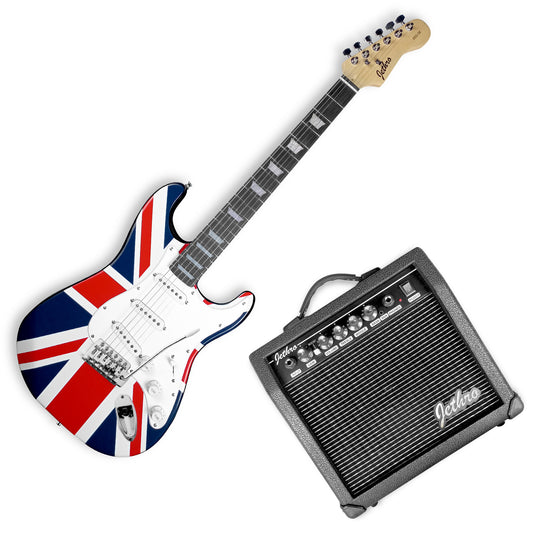 022-SK Kit Guitarra Eléctrica Union Jack Con Amplificador 20W y Accesorios Para Diestros Jethro By Steelpro