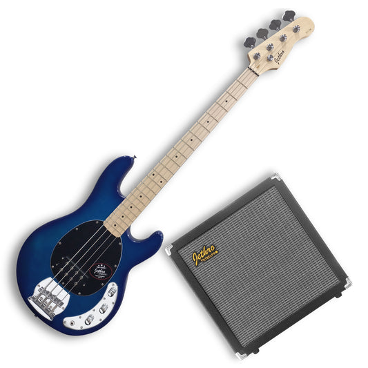 511-SK Flamed Blue Burst Kit Bajo Eléctrico Con Amplificador 50W Funda Cable Profesional Jethro By Steelpro