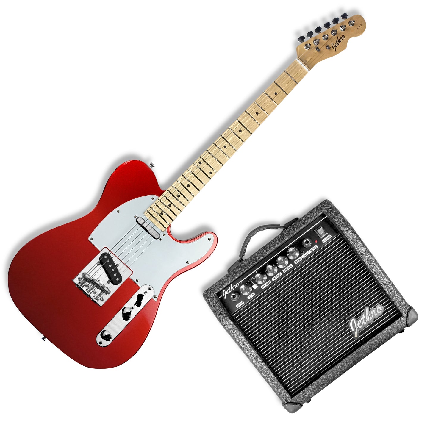 029-SK Kit Guitarra Eléctrica Candy Apple Red Con Amplificador 20W y Accesorios Para Diestros Jethro By Steelpro