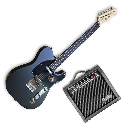 052-SK Kit Guitarra Eléctrica Black Satin Con Amplificador 20W y Accesorios Para Diestros Jethro By Steelpro