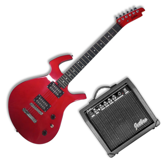 036-SK Kit Guitarra Eléctrica Candy Apple Red Con Amplificador 20W y Accesorios Para Diestros Jethro By Steelpro