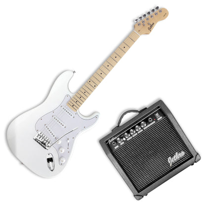 049-SK Kit Guitarra Eléctrica White Con Amplificador 20W y Accesorios Para Diestros Jethro By Steelpro