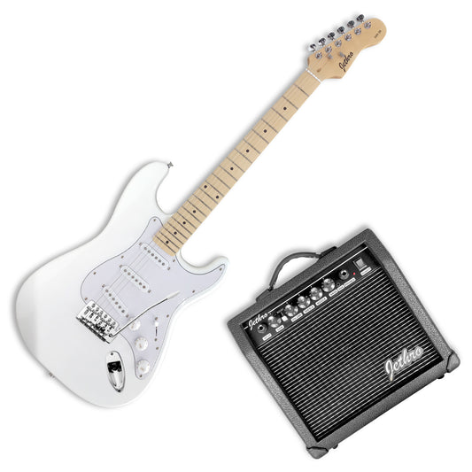 049-SK Kit Guitarra Eléctrica White Con Amplificador 20W y Accesorios Para Diestros Jethro By Steelpro