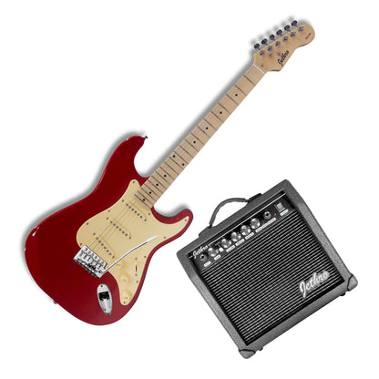 046-SK Kit Guitarra Eléctrica Fiesta Red Con Amplificador 20W y Accesorios Para Diestros Jethro By Steelpro