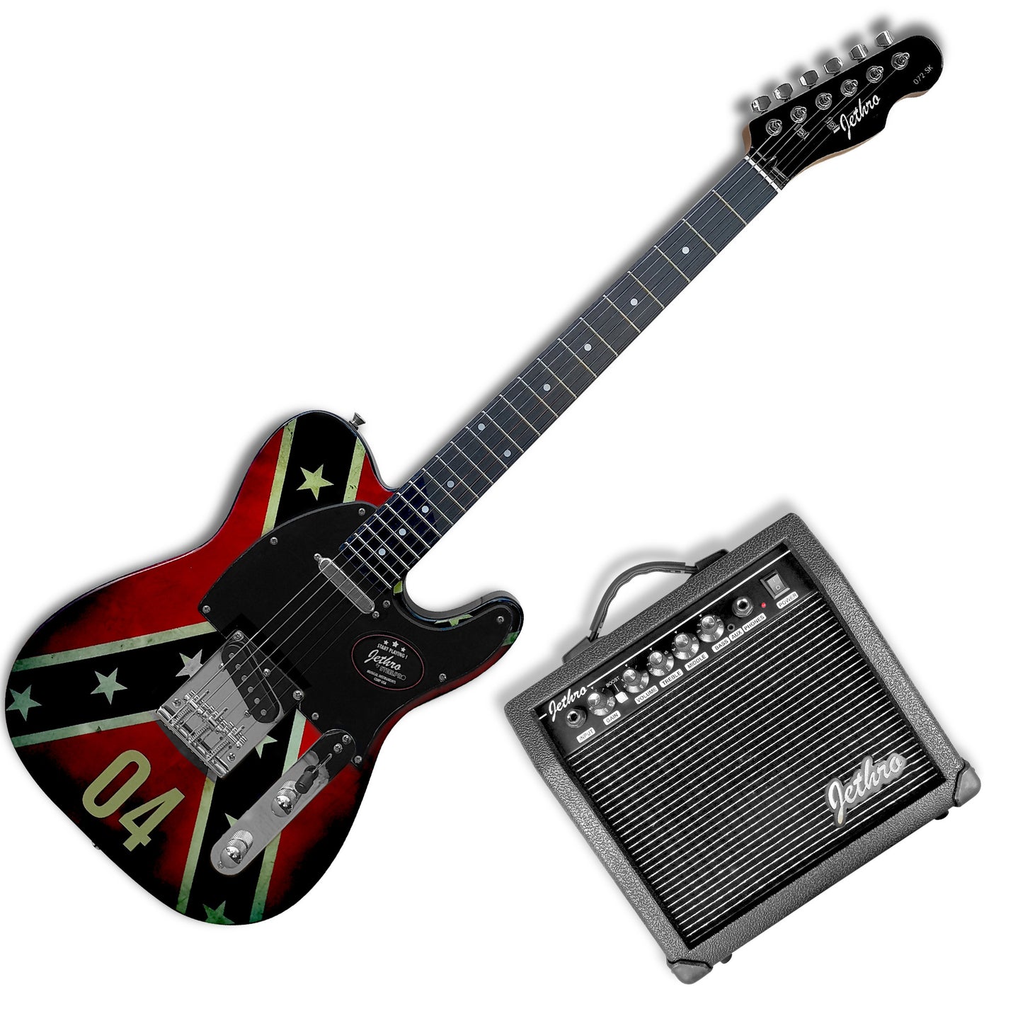 072-SK Kit Guitarra Eléctrica Confederate Flag Con Amplificador 20W y Accesorios Para Diestros Jethro By Steelpro