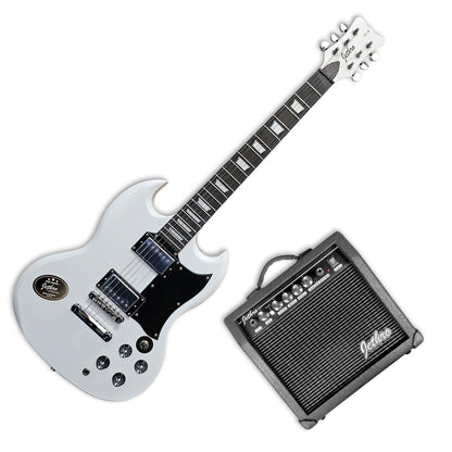051-SK Kit Guitarra Eléctrica White Con Amplificador 20W y Accesorios Para Diestros Jethro By Steelpro