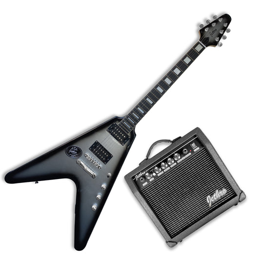 056-SK Kit Guitarra Eléctrica Silver Burst Con Amplificador 20W y Accesorios Para Diestros Jethro By Steelpro