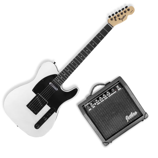 048-SK Kit Guitarra Eléctrica White Con Amplificador 20W y Accesorios Para Diestros Jethro By Steelpro