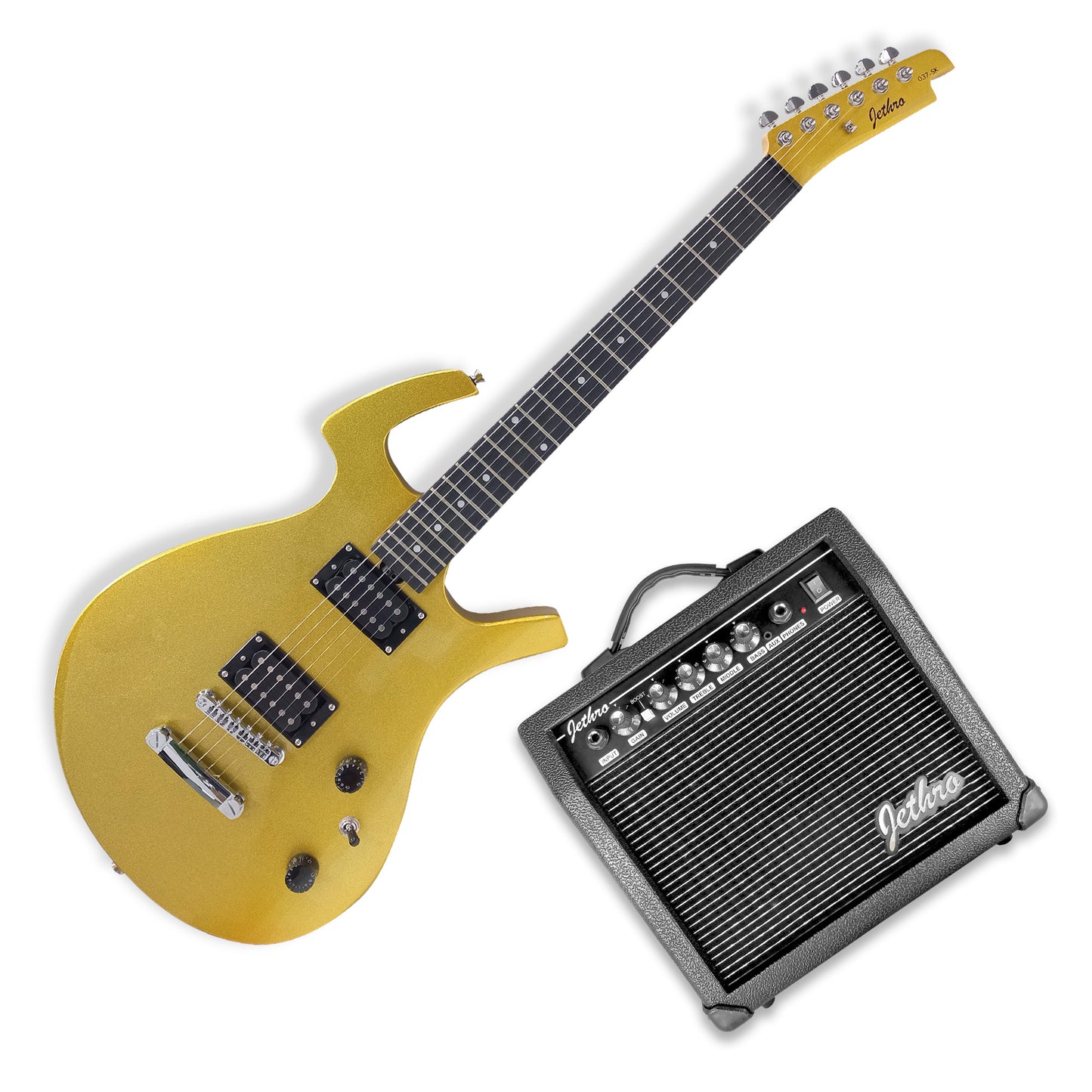 037-SK Kit Guitarra Eléctrica Gold Con Amplificador 20W y Accesorios Para Diestros Jethro By Steelpro