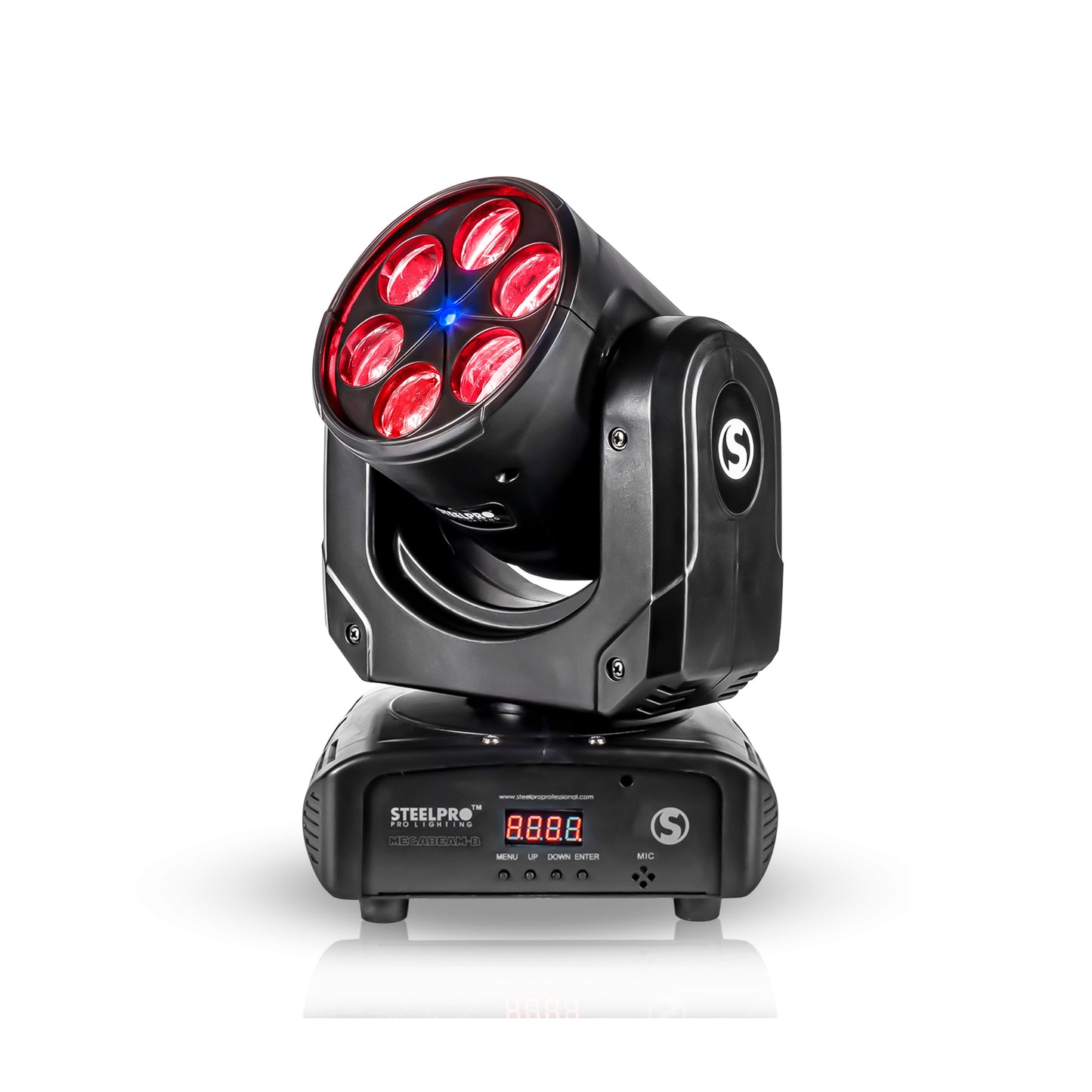 MEGABEAM-B Cabeza Móvil LED RGBW 4 en 1 con Láser Azul 6 LED 10W DMX 15 Canales Automático Audiorítmico Maestro Esclavo Beam Profesional para DJ Eventos Steelpro
