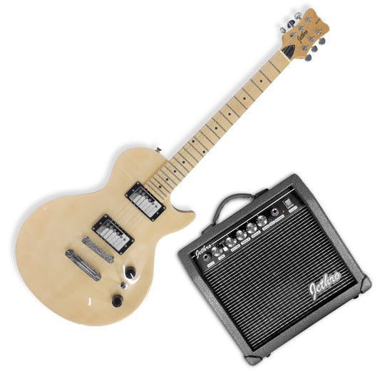 035-SK Kit Guitarra Eléctrica Natural Flamed Con Amplificador 20W y Accesorios Para Diestros Jethro By Steelpro