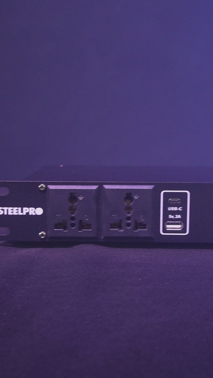 Rack Multicontacto 10enchufes Supresor De Picos 32a Steelpro Color Negro