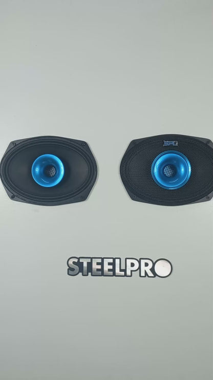 Bocina 6.x9 Cono Azul Plateado 1300w De Potencia By Steelpro Negro