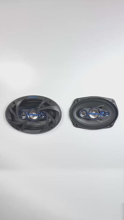 Par De Bocina para auto De 6x9 5 Vias Full Range / Suspensión doble / Omicron By Steelpro Color negro con azul