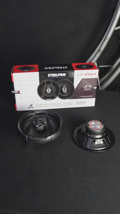CX-6563 Par De Bocinas Para Auto 6.5 PuLG 500w Max 3 Vías Steelpro