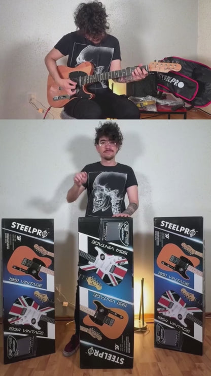 033-SK Ash Burl Top Black Binding Kit Guitarra Eléctrica Con Amplificador 20W Funda Atril Cable Profesional Para Diestros Jethro By Steelpro