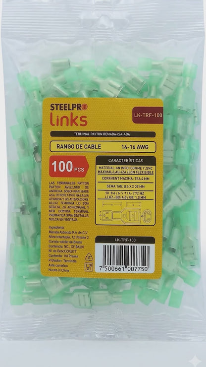 Terminal Hembra Faston Aislada 14-16 Awg LK-TRF-100 Steelpro Links