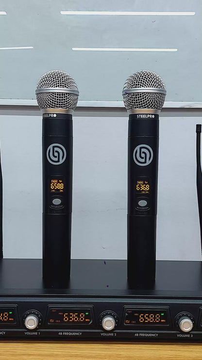 Set Profesional 4 Micrófonos Inalámbricos Uhf 70m Steelpro