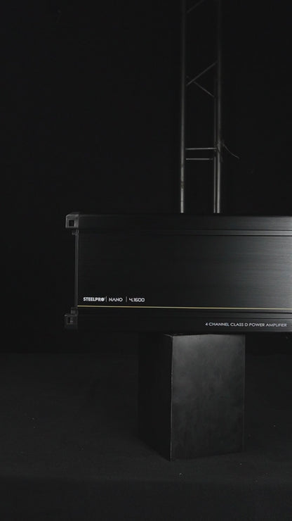 Amplificador Nano 4.1600 4 Canales Steelpro , para Bocinas/Medios Rangos , Full Range 4/2 Ohms Estable, Alto Rendimiento Open SHOW, Crossover HPF/LPF/ FULL, Modo Bridge para bajos / Bass Boost 6dB