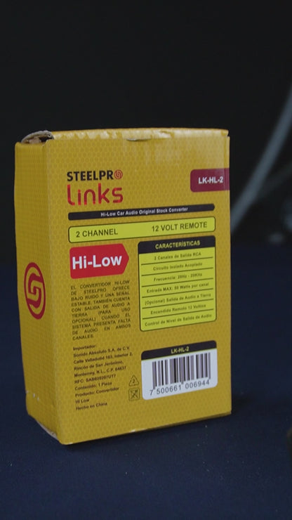Convertidor Hi-Low 2 Canales RCA Steelpro LK-HL-2 / Cable Remoto / 12 voltios 50w CIRCUITO ISOLADO ACOPLADO Control de Nivel de Salida de Audio