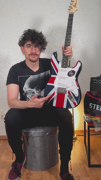 022-SK Kit Guitarra Eléctrica Union Jack Con Amplificador 20W y Accesorios Para Diestros Jethro By Steelpro