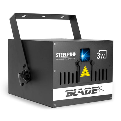 Láser Profesional Steelpro Blade-3W RGB 3000mW - 18 Canales DMX, Figuras 2D y Efecto Multipuntos - Sistema de Iluminación para DJ y Discoteca con Modos DMX, Automático, Audiorítmico y Maestro/Esclavo
